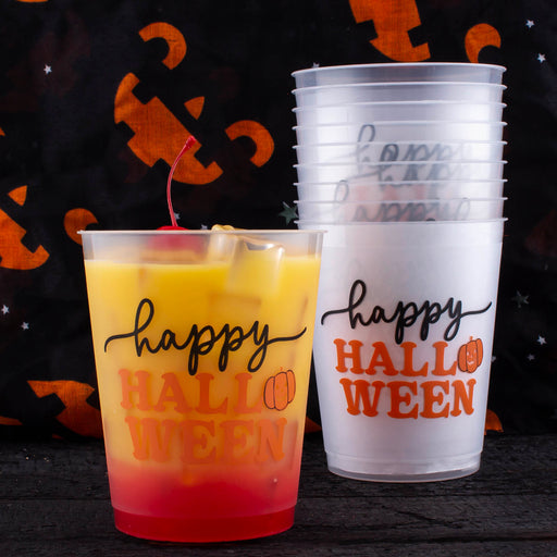 Stackable Reusable Tumblers - Happy Halloween Print (Set of 10) - 16 ounce