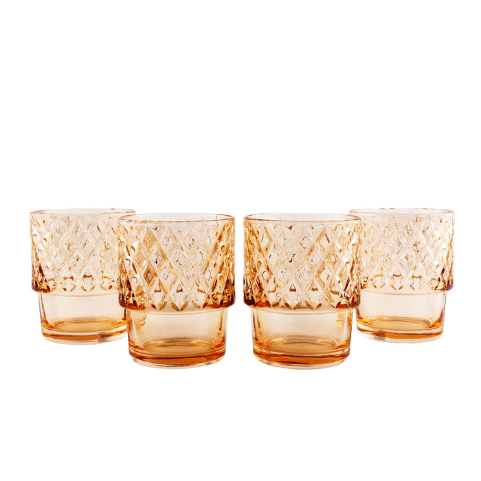 BarConic® Stackable Pineapple Glasses - Diamond Pattern  - Set of 4