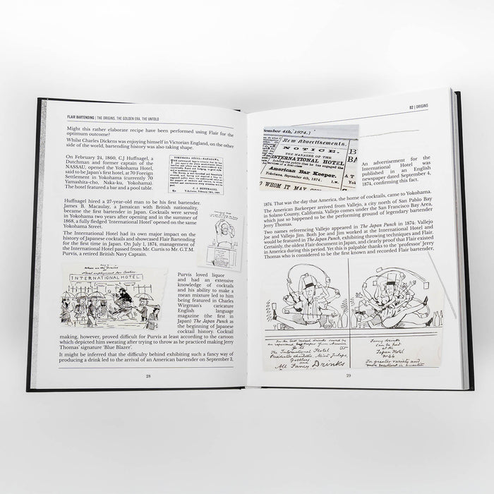 Open book with text and illustrations on a white background