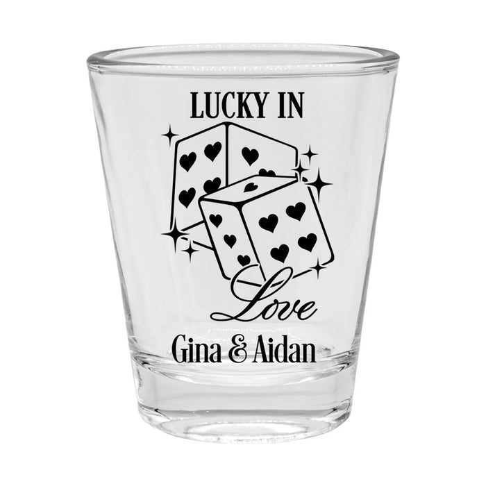 Customizable - 1.75oz Clear Shot Glass - Lucky in Love - 12 Count