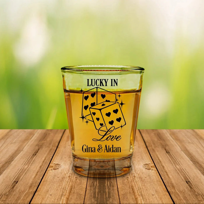 Customizable - 1.75oz Clear Shot Glass - Lucky in Love - 12 Count