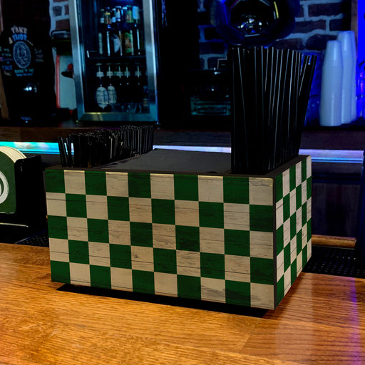 Wooden Bar Caddy - Green Checkerboard