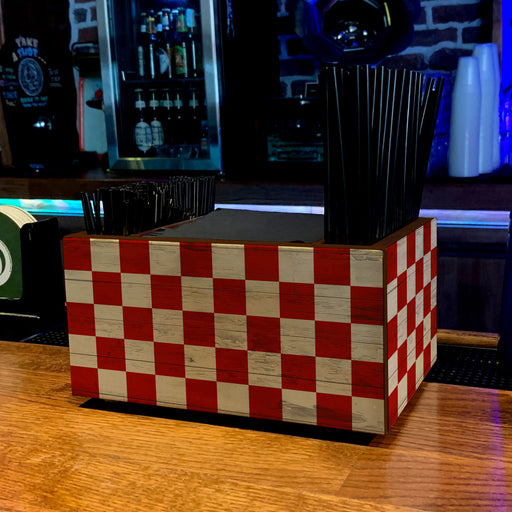 Wooden Bar Caddy - Red Checkerboard