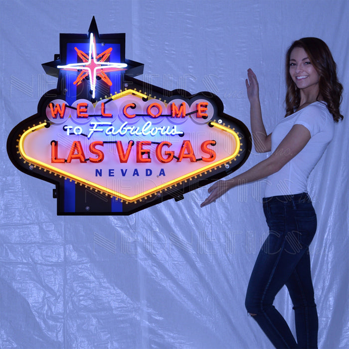 Welcome To Fabulous LAS VEGAS in Shaped Steel Can Neon Sign