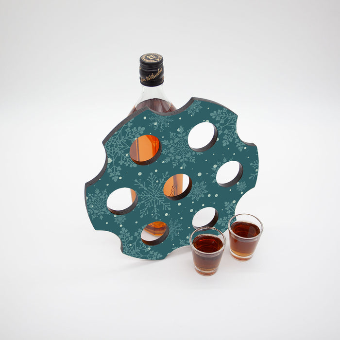 6-Shooter Wood Shot Glass Caddy Tray and Bottle Topper - "Snowflakes"