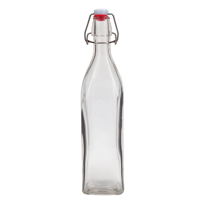 Square Glass Bottle w/ Swing Top - Available in 1 Liter or 17 ounce