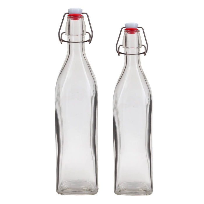 Square Glass Bottle w/ Swing Top - Available in 1 Liter or 17 ounce
