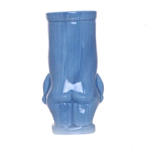 Blue ceramic boot-shaped vase on a white background