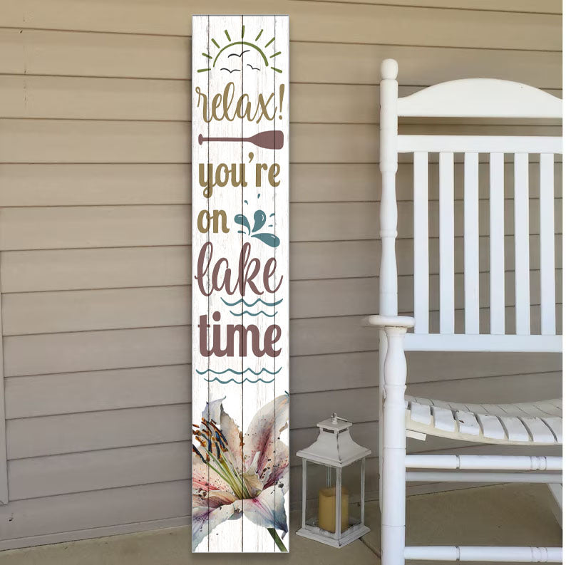 Vertical Porch Sign / Lake House Porch and Outdoor Decor / 8x46 Wooden Signs / Lake Time