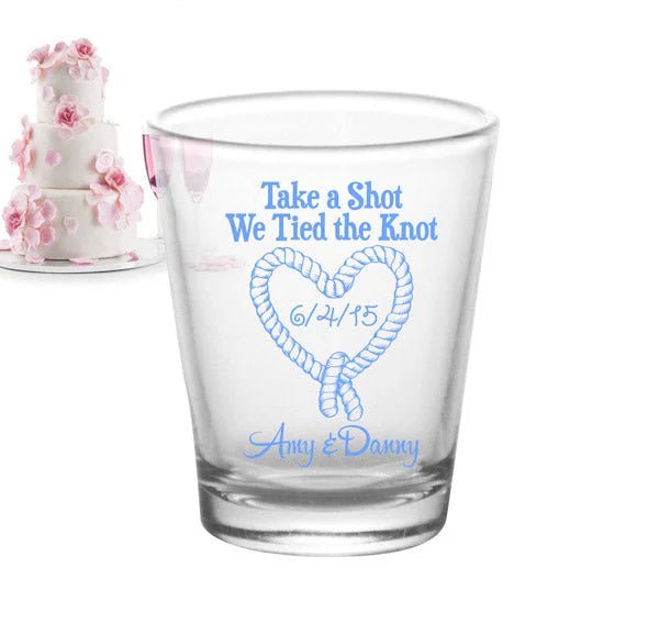 CUSTOMIZABLE - 1.75oz Clear Shot Glass - Tied the Knot - 12 Count