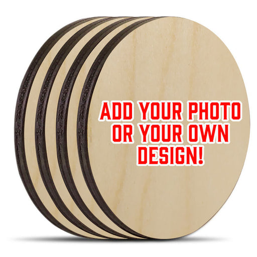 Custom Wooden Round Coasters - Upload Your Photo  - Set of 4 w/ Coaster Caddy