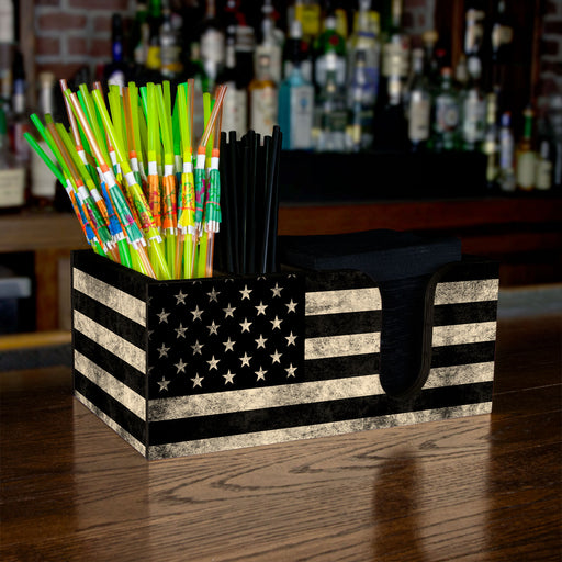 Bar Top Napkin Caddy - Black American Flag