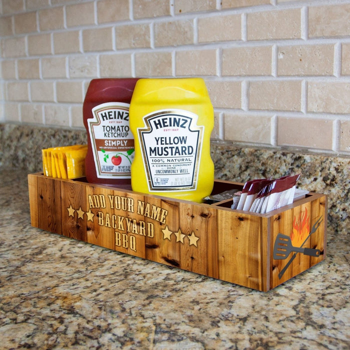 Custom Wooden Condiment Caddy - Backyard BBQ — Bar Products