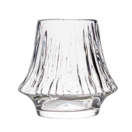 Clear glass with textured design on a white background