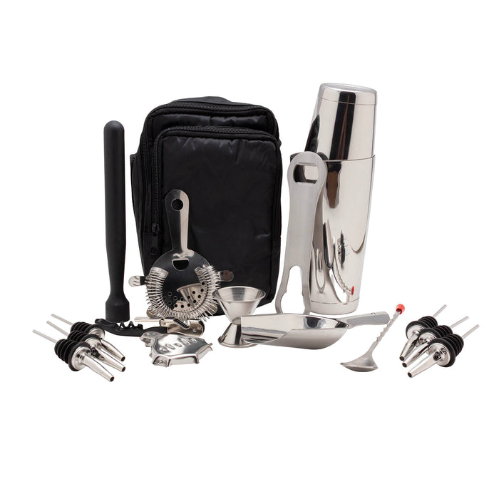 Bartender's Tote – Stainless Steel DELUXE - 17 Piece Set
