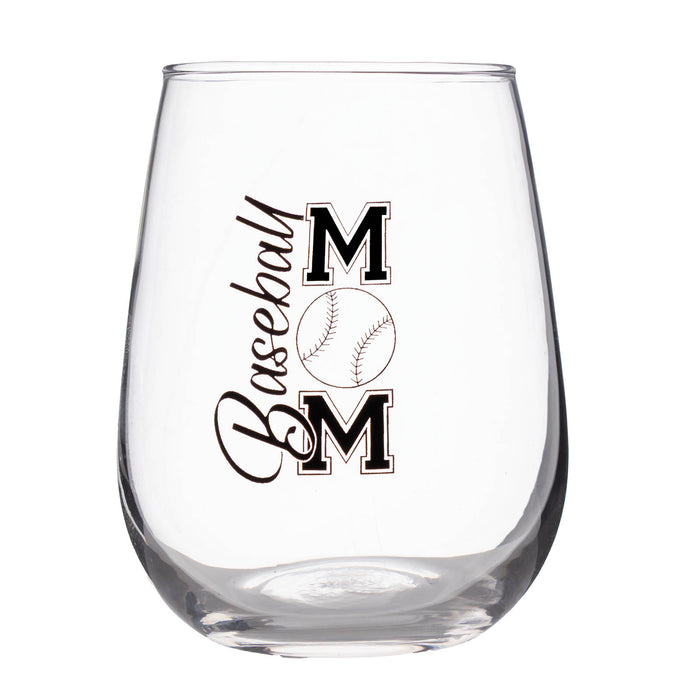 BarConic® Glassware - Baseball Mom - Stemless Wine Glass - 17 oz.