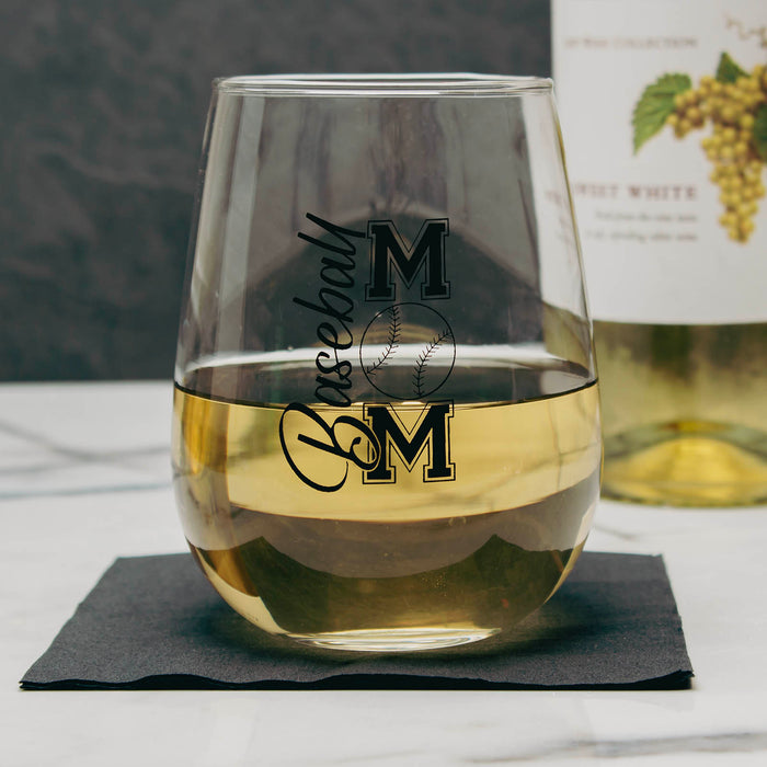 BarConic® Glassware - Baseball Mom - Stemless Wine Glass - 17 oz.
