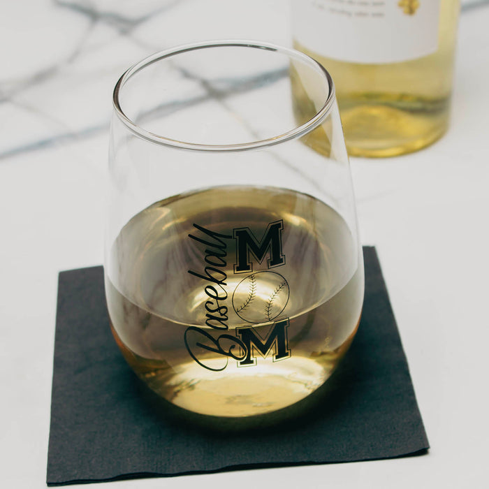 BarConic® Glassware - Baseball Mom - Stemless Wine Glass - 17 oz.