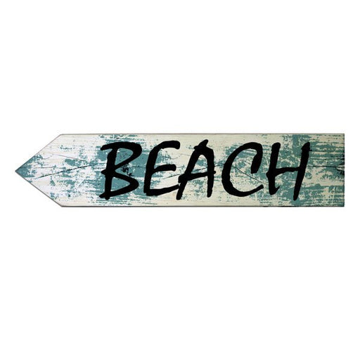 Wooden sign with 'BEACH' text on a white background