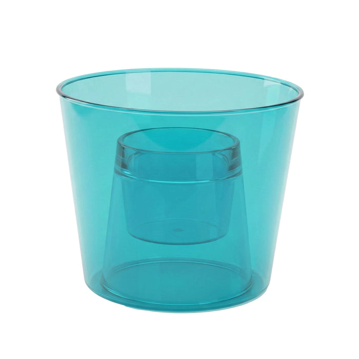 Blue plastic cup on a white background