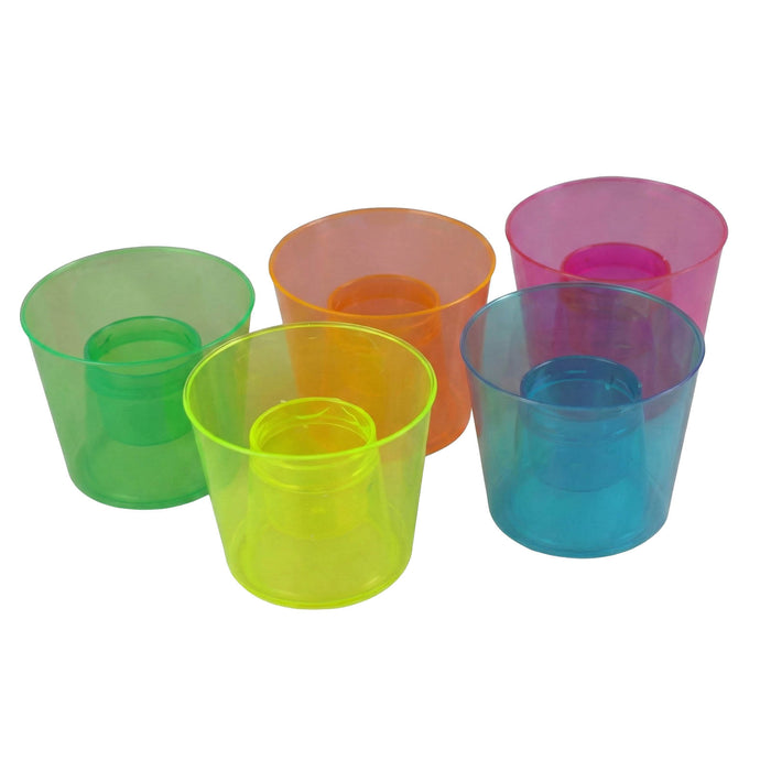 Set of colorful plastic cups on a white background