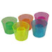 Set of colorful plastic cups on a white background