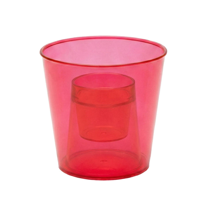 Clear red plastic cup on a white background