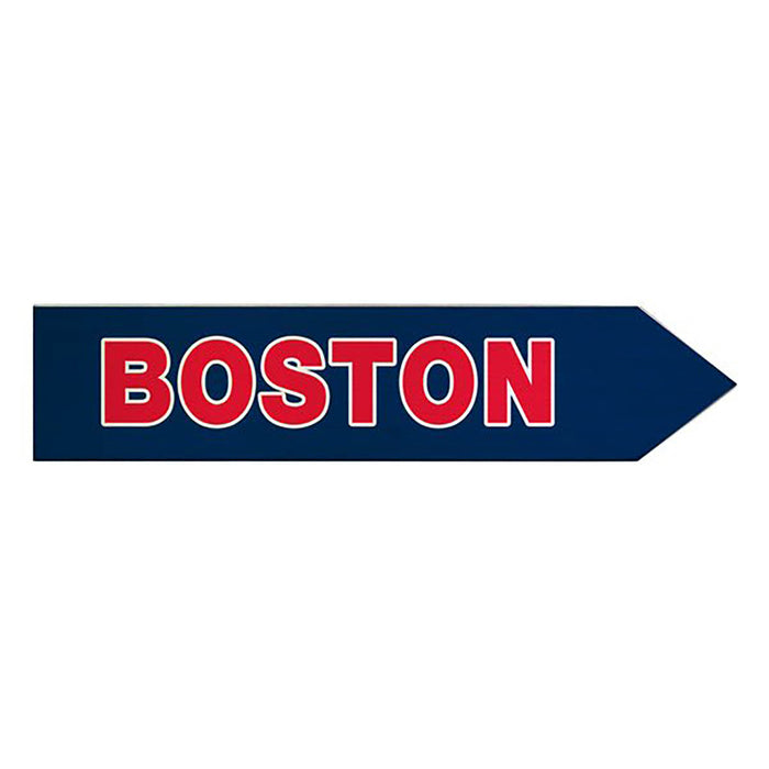 Directional sign with 'BOSTON' text on a white background