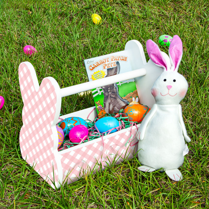 Wooden Bunny Basket - Plaid Pattern