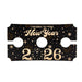New Year's eve wine glass caddy with 'Cheers to the New Year 2026' text on a black background with gold accents.