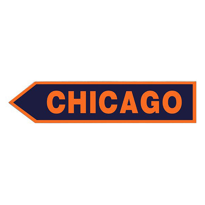 Directional sign with 'Chicago' text on a white background