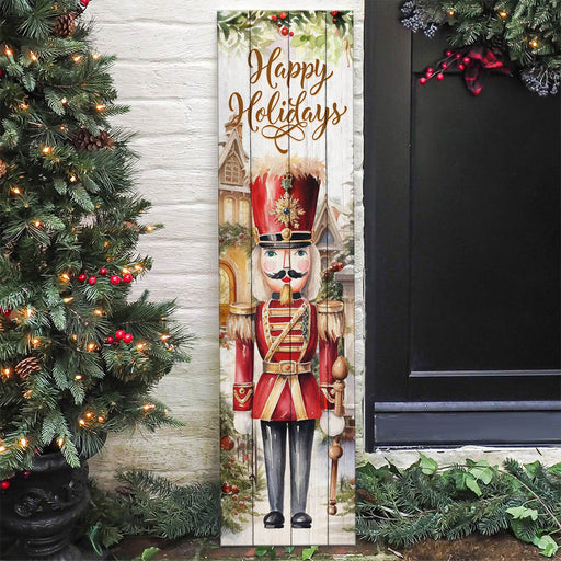 Christmas Themed Vertical Wood Plank Sign / Farmhouse Christmas / Front Porch Sign - 36" x 10"