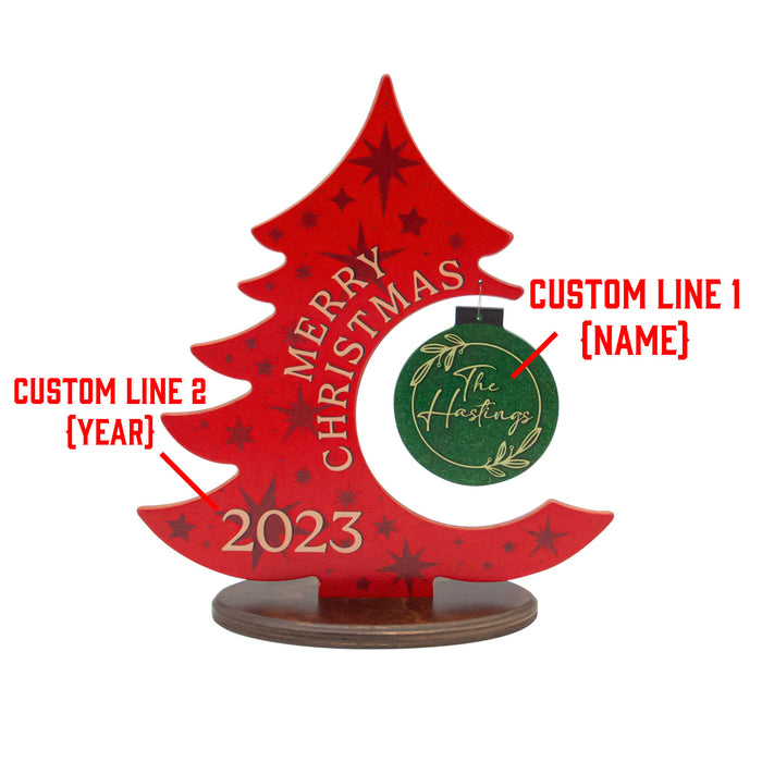 Custom Wooden Standing Christmas Tree Plaque With Custom Name Ornament - Custom