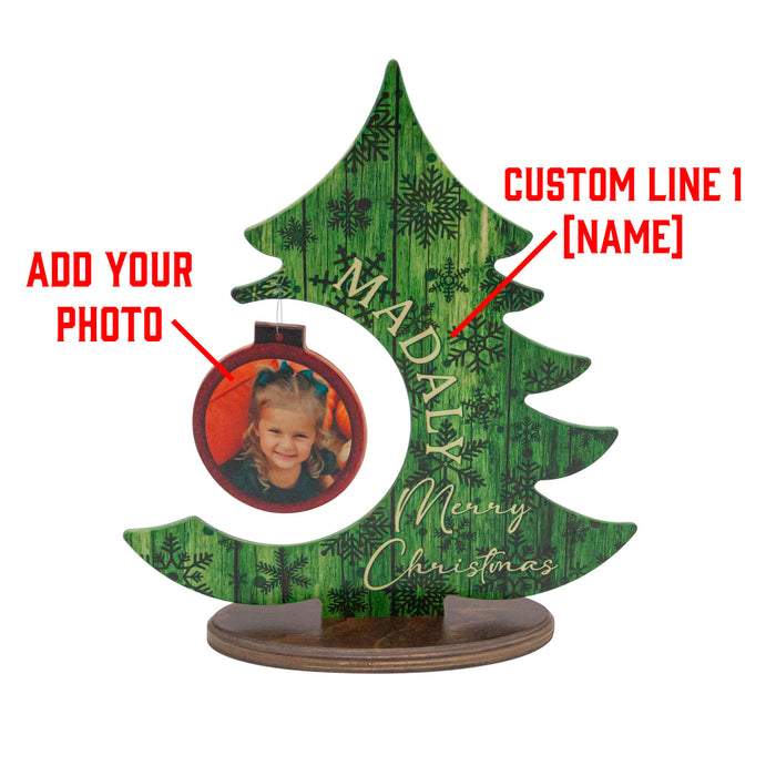 Custom Wooden Standing Christmas Tree Plaque With Photo Ornament - Custom