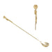 A gold-toned metal bar spoon with a long twisted handle and a decorative cobra-head end, shown on a plain white background with a smaller inset view of the top detail.