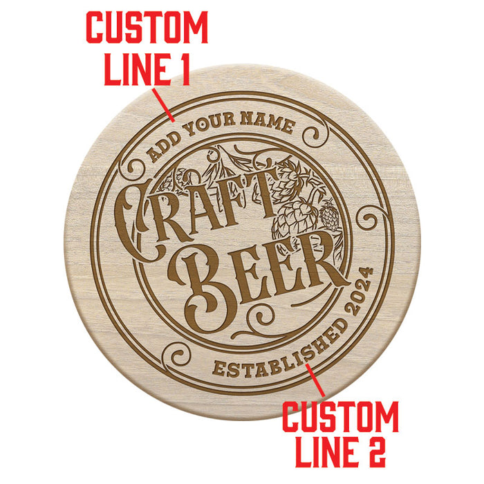 Wooden Round Coasters - Customizable - Craft Beer Theme - Set of 4