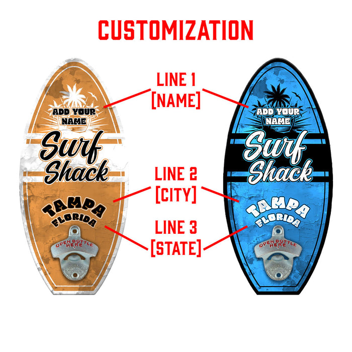 Custom Wall Mounted Ring Toss Game with Bottle Opener - Surfboard - Surf Shack - Customization 
