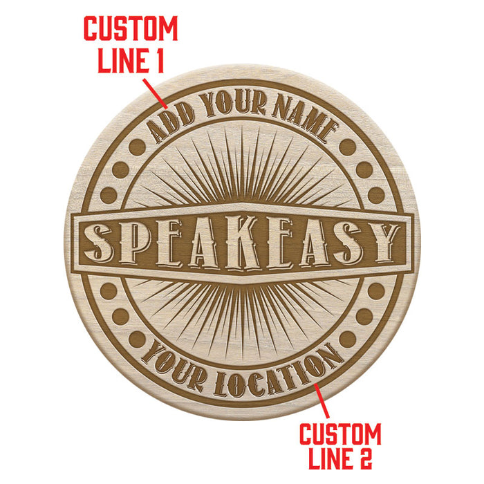 Wooden Round Coasters - Customizable Engraved - Speakeasy Theme - Set of 4