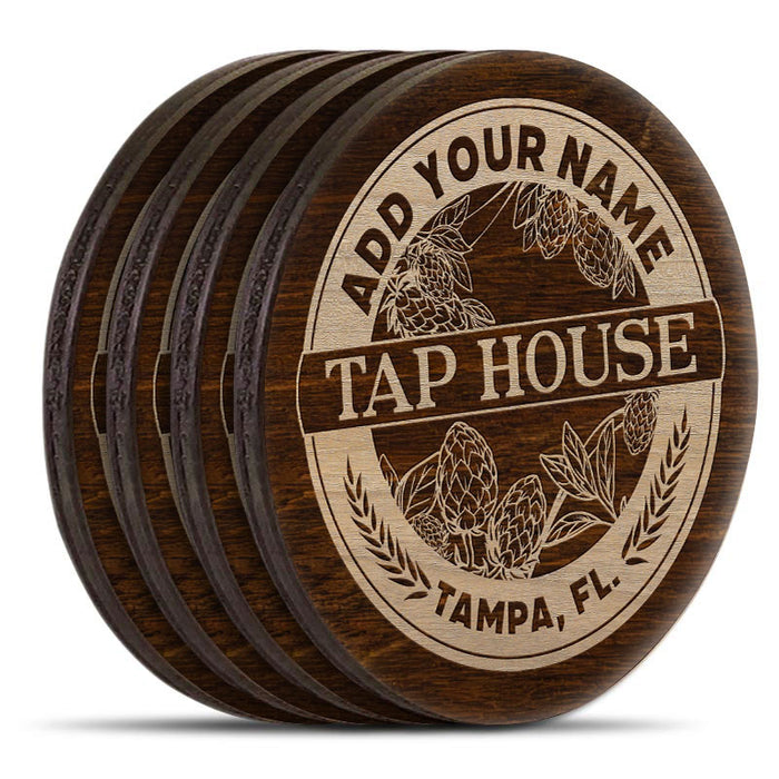 Wooden Round Coasters - Customizable Engraved - Tap House Theme - Set of 4