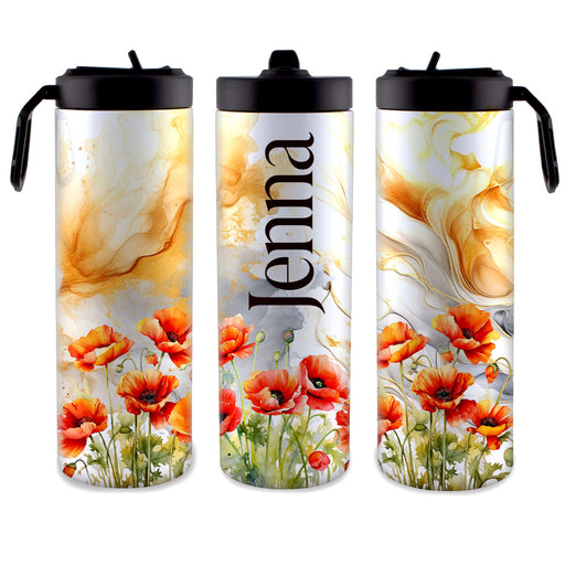 Customizable Skinny Tumbler with Black Handle / Lid - Poppy Floral - 20 ounce