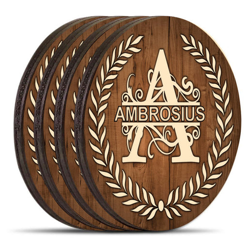 Wooden Round Coasters - Customizable - DARK WOOD With Leaves