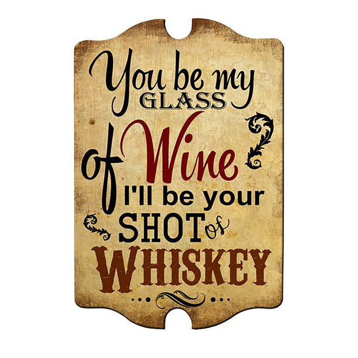 Glass of Wine/Shot of Whiskey Wood Plaque Bar Sign Tavern-shaped