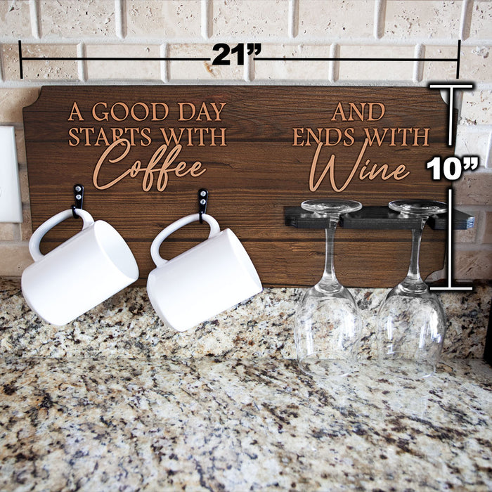 "Coffee Until It's Time For Wine" Coffee Mug and Wine Glass Holder