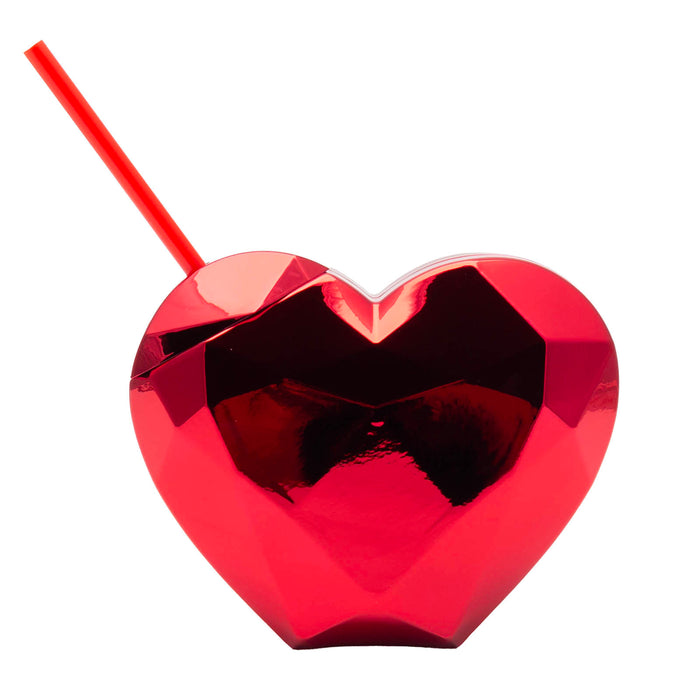 Pink Heart Shaped Novelty Cup w/Lid & Straw - 20 oz.