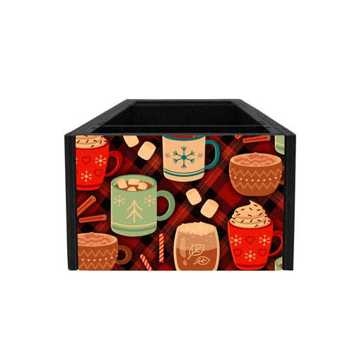 Small wooden box with hot chocolate-themed design on a white background