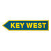 Directional sign pointing to 'Key West' with a blue background and yellow text.