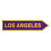 Purple arrow sign with 'Los Angeles' in yellow on a white background