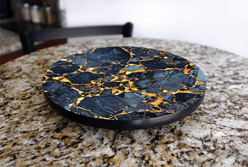 Lazy Susan - Graphite Marble W/ Gold Designs 