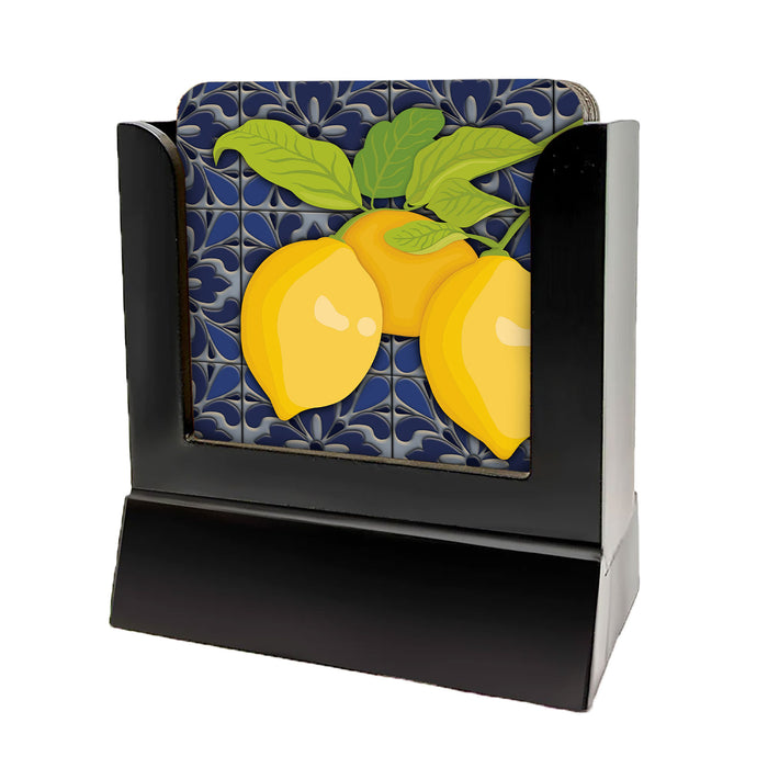 Wooden Coasters - Lemon Tiles - Set of 4 w/ Coaster Caddy
