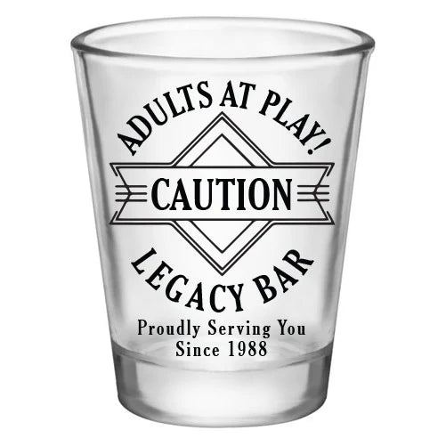 Customizable 1.75 oz. Clear Shot Glass- Adults At Play- Caution- AYN - 12 Count